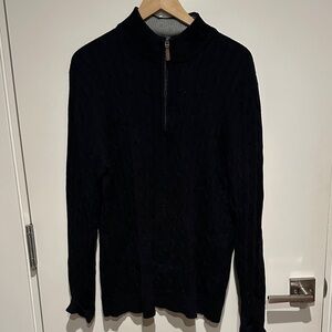 Classic Men's Navy Half-Zip Cable Knit Sweater